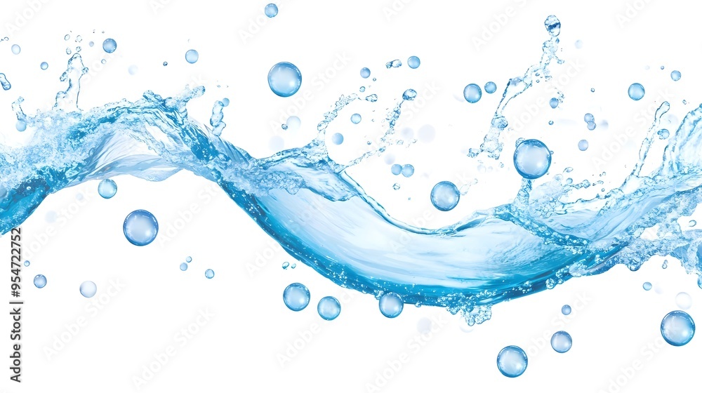 Blue Water Splash with Bubbles on White Background Blue Water Splash with Bubbles on White Background