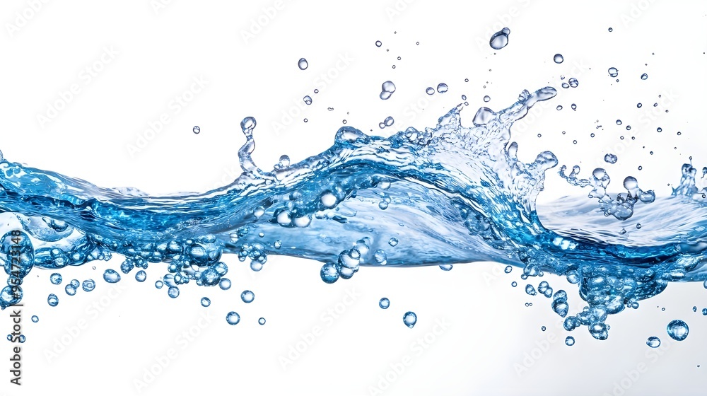 Blue Water Splash with Bubbles on White Background Blue Water Splash with Bubbles on White Background