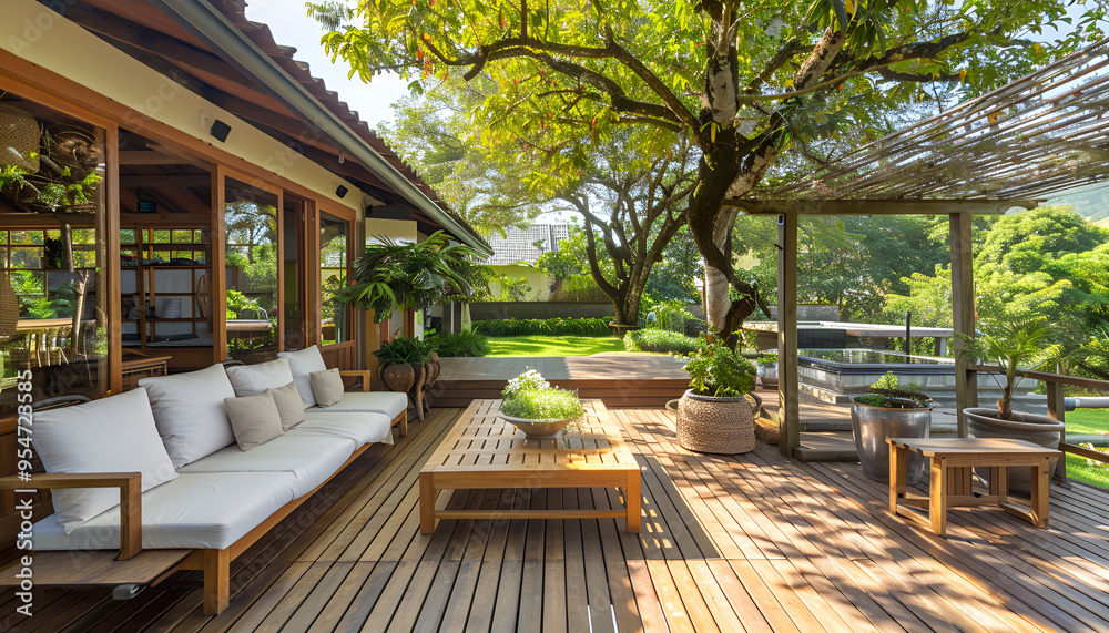 relaxing area on wooden deck and terrace relaxing area on wooden deck and terrace