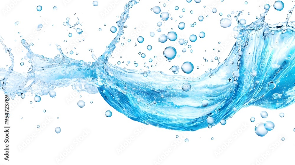 Blue Water Splash with Bubbles on White Background Blue Water Splash with Bubbles on White Background