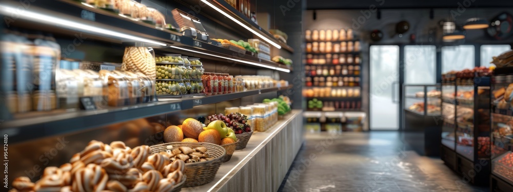 Fototapeta premium Modern grocery store with fresh produce and bakery items