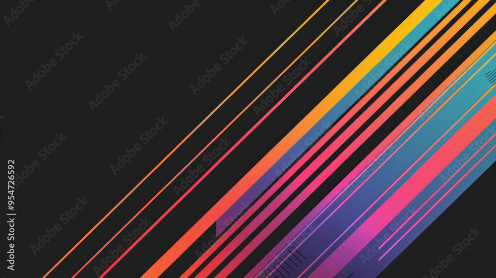A line of colorful lines on a black background, geometric abstract art. A line of colorful lines on a black background, geometric abstract art.