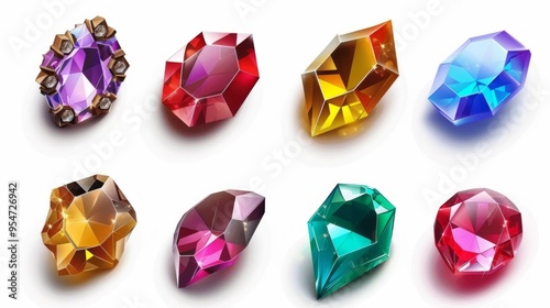 Set of fantasy colored gems for games