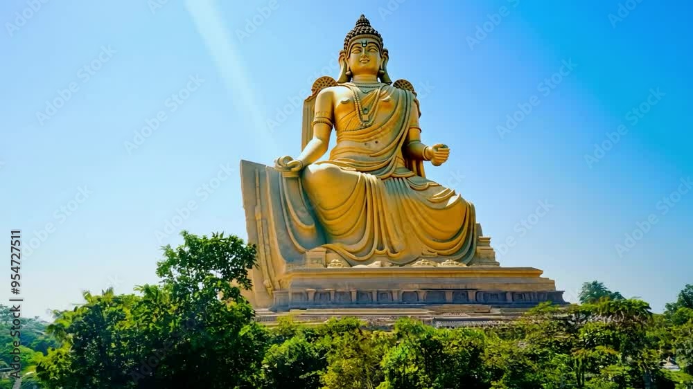 Visit the enormous golden statue of Buddha at the serene temple in Thailand under the bright sun Visit the enormous golden statue of Buddha at the serene temple in Thailand under the bright sun