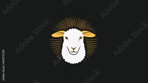 A minimalist sheep logo with a radiant glow, set against a black background. This modern and clean design symbolizes simplicity, elegance, and a strong visual identity. photo