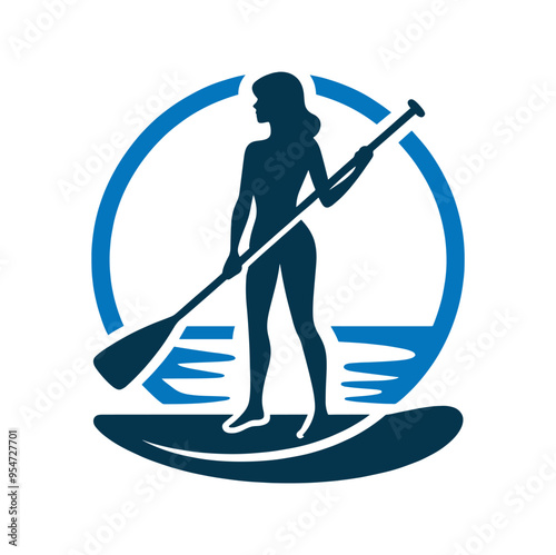 Sup board. woman with a paddle on a SUP board. Icon, logo, sign. Vector illustration