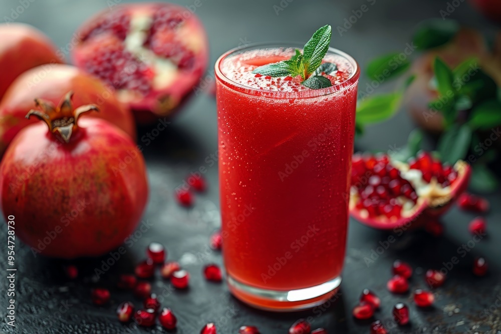 Fresh pomegranate juice on wooden background for healthy food concept, agriculture and illustration advertise. Fresh pomegranate juice on wooden background for healthy food concept, agriculture and illustration advertise.