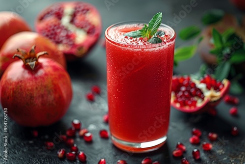 Wallpaper Mural Fresh pomegranate juice on wooden background for healthy food concept, agriculture and illustration advertise. Torontodigital.ca