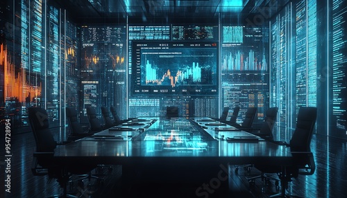 Craft an image of a futuristic boardroom where top pharmaceutical executives celebrate their companies 1 trillion valuations