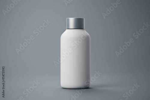 A white bottle on a solid background, featuring a side view from the center, presenting a blank, clean design, enhanced by AI generative technology