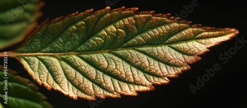 Macro image of a leaf from the False Spiraea also known as Sorbaria Sorbifolia. with copy space image. Place for adding text or design photo