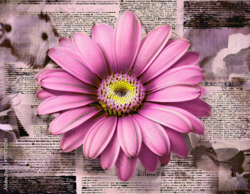 Closeup Illustration of a Pink Daisy Flower Detailed Artistic Floral Design and Botanical Art