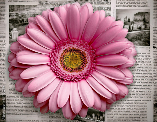 Closeup Illustration of a Pink Daisy Flower Detailed Artistic Floral Design and Botanical Art