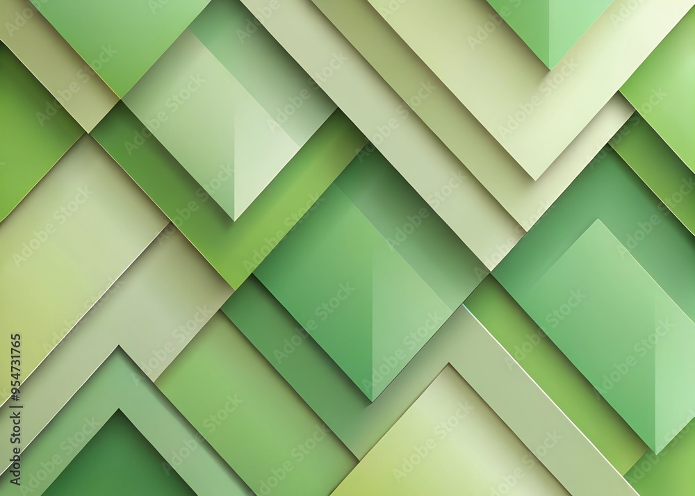 Flat paper cut overlapping angular geometric shapes with soft shadows in soft shades of light green, abstract background for design and decoration Flat paper cut overlapping angular geometric shapes with soft shadows in soft shades of light green, abstract background for design and decoration