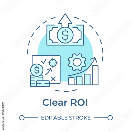 Clear roi soft blue concept icon. Productivity chart, profitability analysis. Round shape line illustration. Abstract idea. Graphic design. Easy to use in infographic, presentation