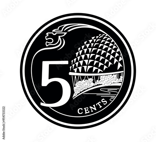 Reverse of 5 cents 2013–2019 years, Singapore.