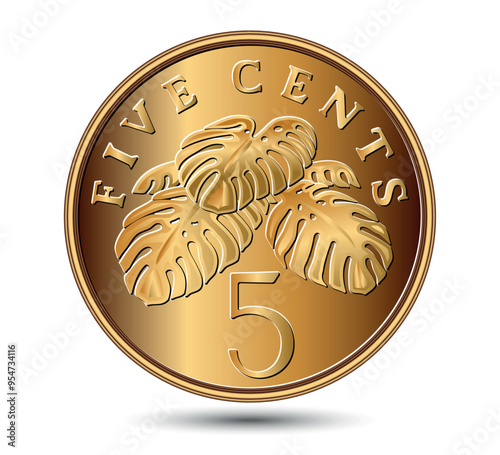 Reverse of 5 cents 1992–2012 years, Singapore.