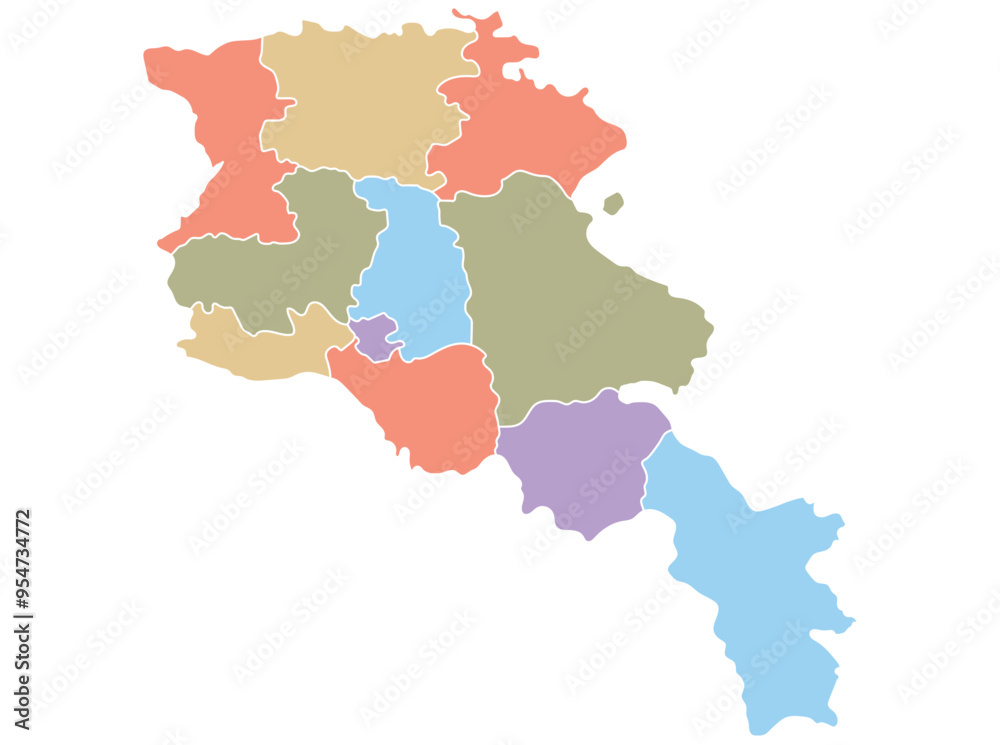 Obraz premium Map of Armenia by region in different colors.