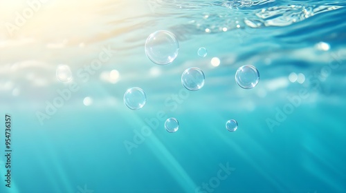 Underwater Bubbles Sunlight Ocean Blue Water Background