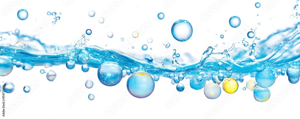 Water Bubbles Splashing - Blue and White Background Water Bubbles Splashing - Blue and White Background