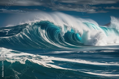 Vivid Ocean Waves and Rich Sapphire Sea Illustration