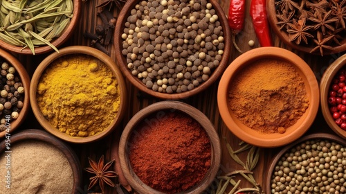 Fototapeta Naklejka Na Ścianę i Meble -  Assortment of herbs, spices and seasonings. Eastern spices.