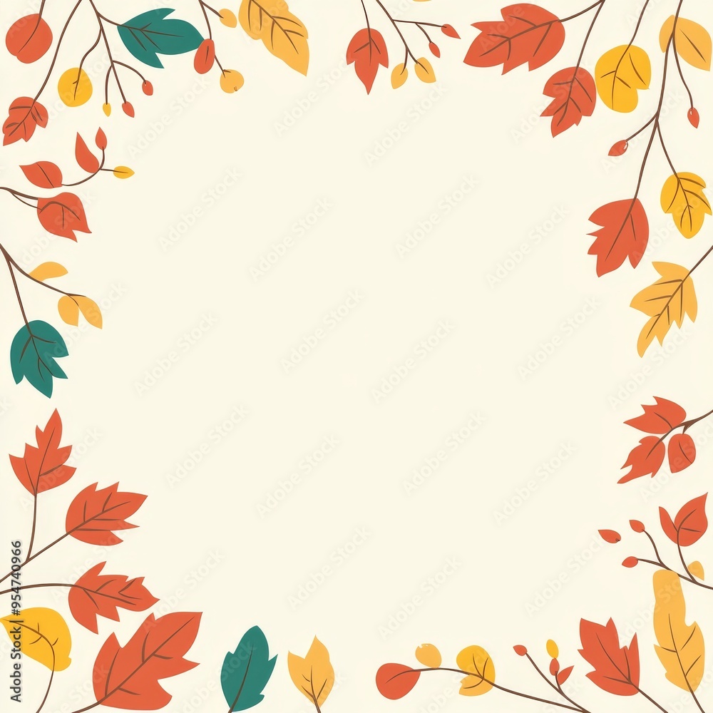 Geometric Flat Color Template with Vibrant Autumn Leaves Border - Blank Space for Text in the Middle Geometric Flat Color Template with Vibrant Autumn Leaves Border - Blank Space for Text in the Middle