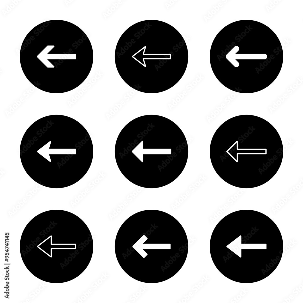 Arrow icon set on black circle. Arrows direction sign symbol Arrow icon set on black circle. Arrows direction sign symbol
