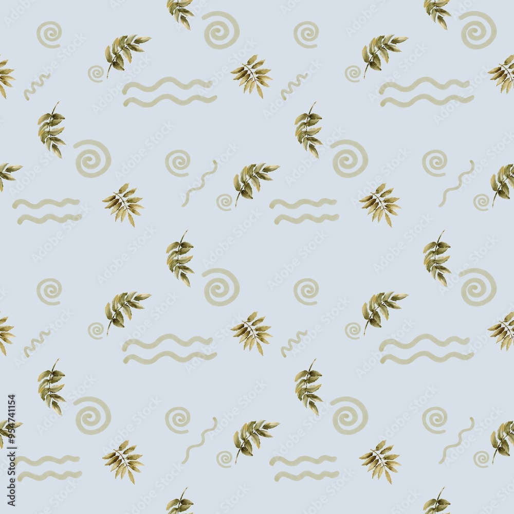 seamless pattern of watercolor leaves classic design on a white background seamless pattern of watercolor leaves classic design on a white background