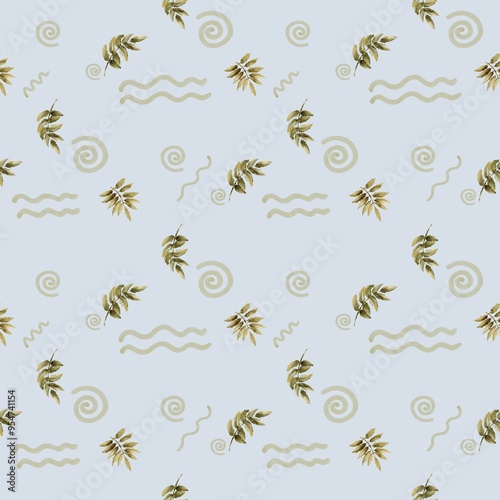 seamless pattern of watercolor leaves classic design on a white background