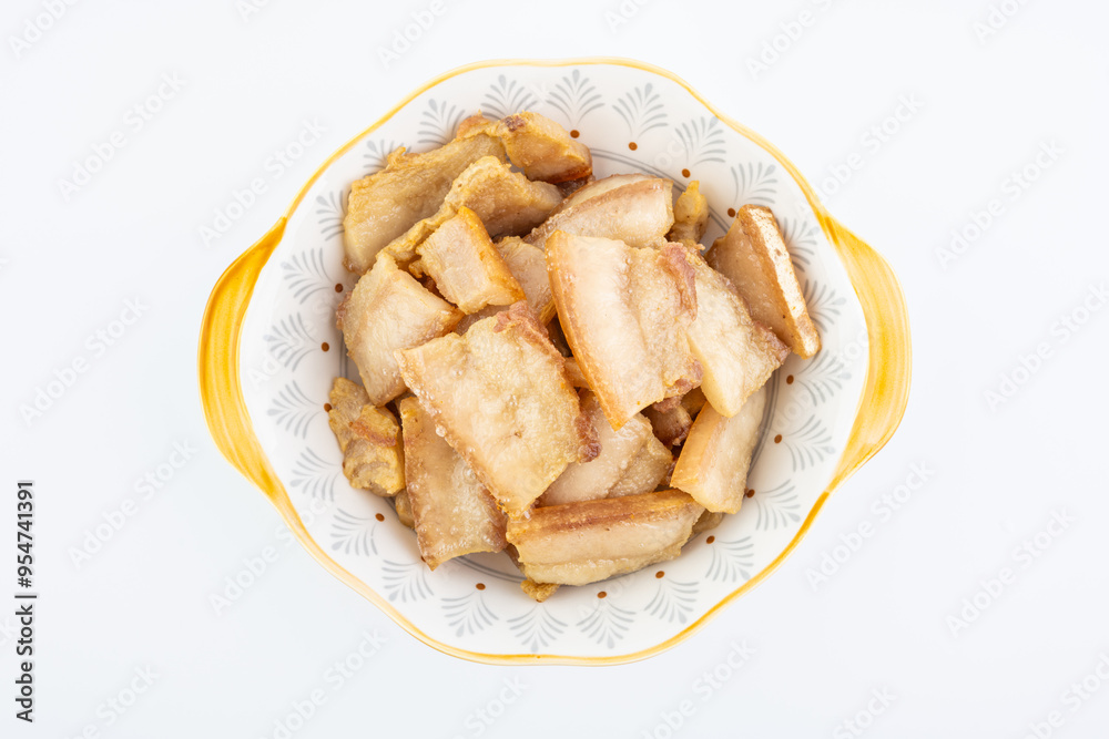 A bowl of lard residue A bowl of lard residue