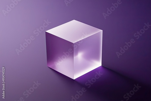 3D Frosted Cube Rendering on Deep Violet Canvas