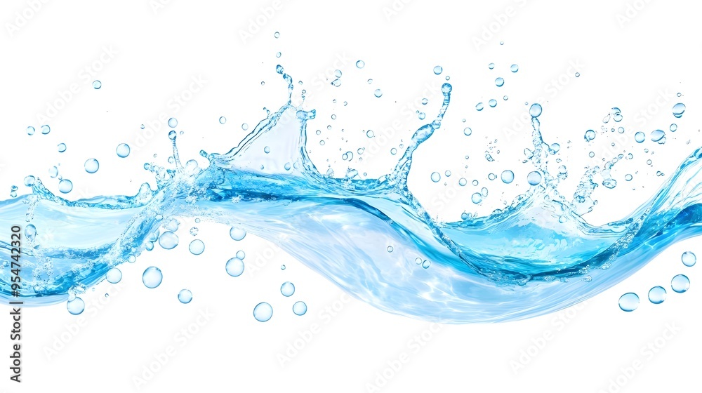 Obraz premium Water Splash and Bubbles on White Background