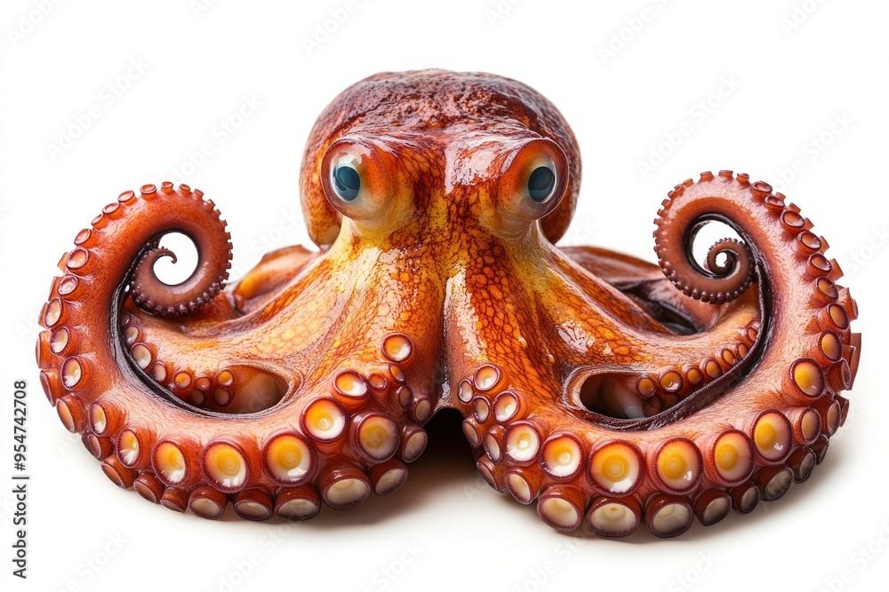 Close-up of a Red Octopus with Large Eyes and Tentacles Close-up of a Red Octopus with Large Eyes and Tentacles