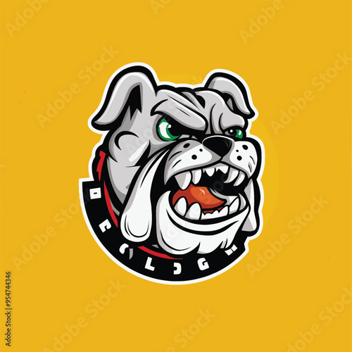 bulldog head design illustration logo on yellow background