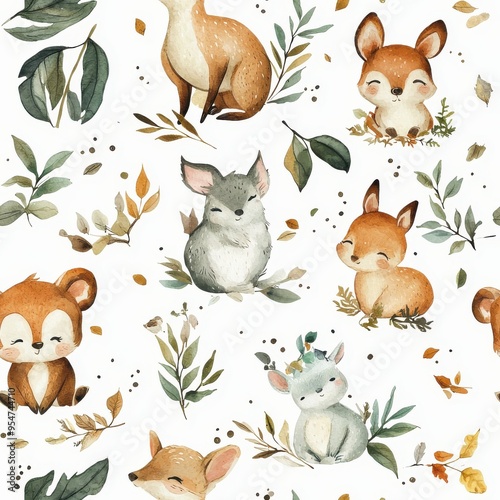 Enchanting Forest Friends, Cute Woodland Animals Pattern