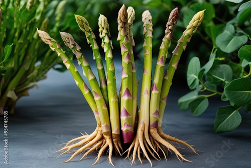 3D Concept of Asparagus Densiflorus Showcasing Plant Foliage and Charming Roots photo