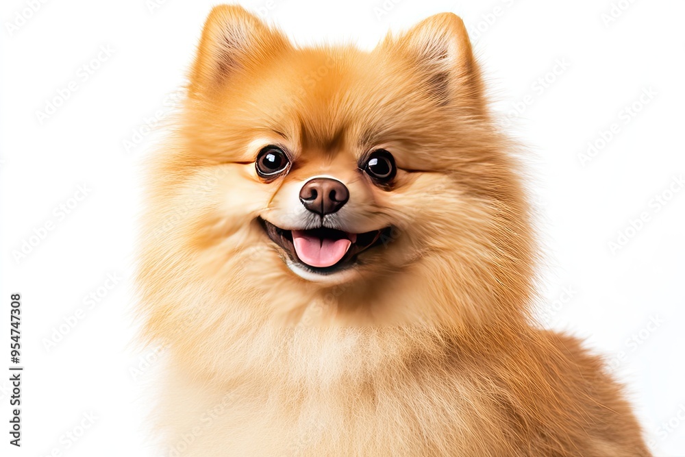 Obraz premium A fluffy, orange dog with a big smile and brown eyes.