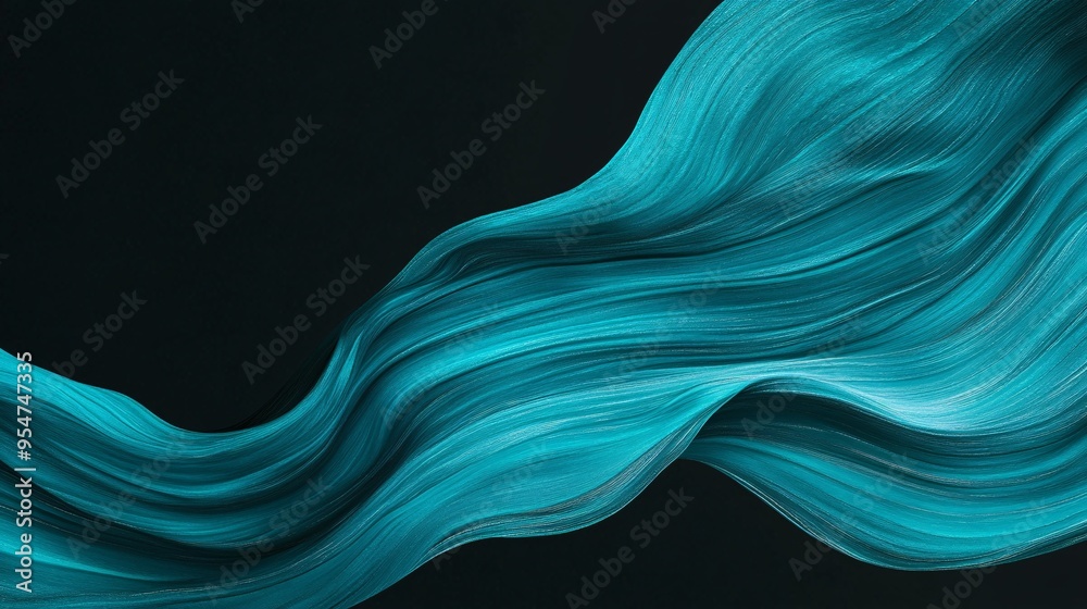 Obraz premium A vibrant and flowing turquoise wave against a dark background, evoking tranquility.