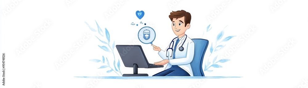 Adult patient following doctor’s advice over a telehealth video call, clear watercolor detailing, online healthcare interaction Adult patient following doctor’s advice over a telehealth video call, clear watercolor detailing, online healthcare interaction