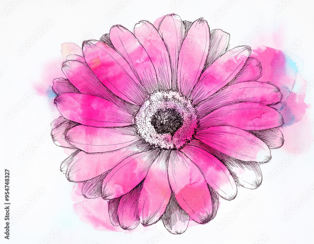 Closeup Illustration of a Pink Daisy Flower Detailed Artistic Floral Design and Botanical Art Closeup Illustration of a Pink Daisy Flower Detailed Artistic Floral Design and Botanical Art