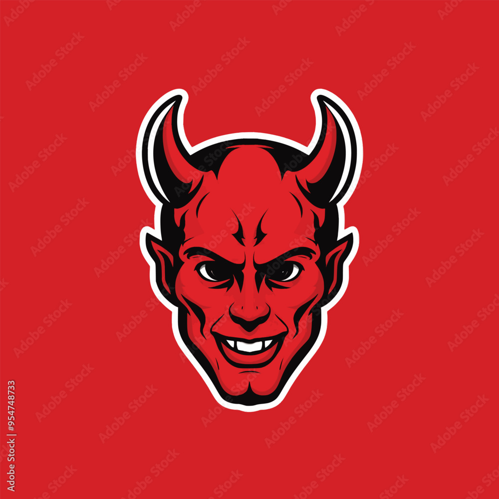devil head illustration logo on red background devil head illustration logo on red background
