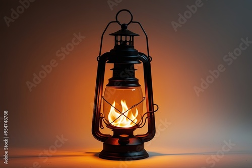 Vintage Iron Lantern Light Display Featuring 3D Ember and Glow Effects photo