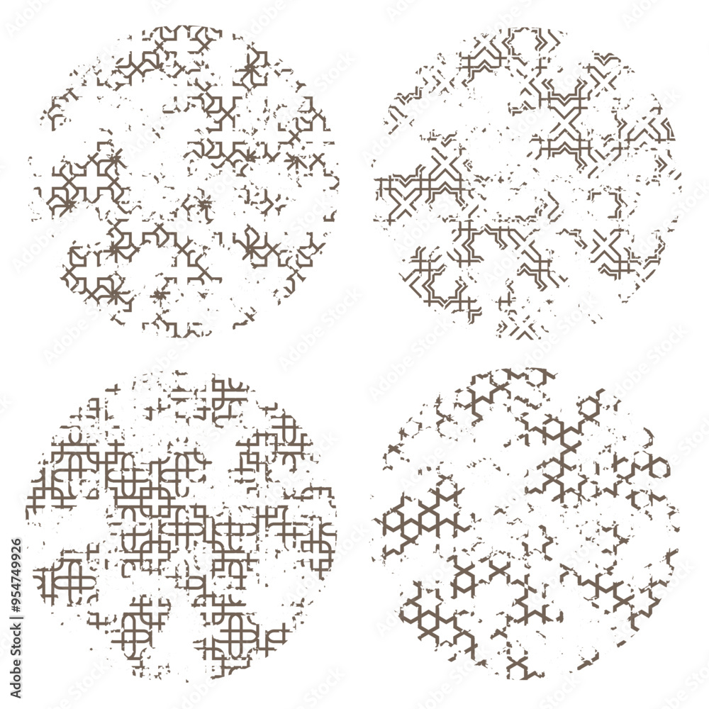 Circles with grunge monochrome texture patterns Circles with grunge monochrome texture patterns