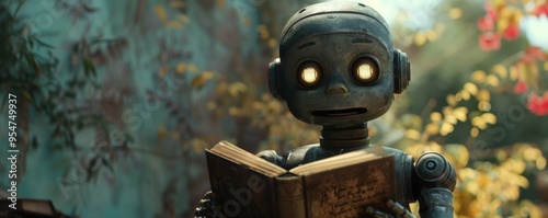 Robot holding a book, signifying the importance of knowledge and education in a world rebuilding from the ashes photo