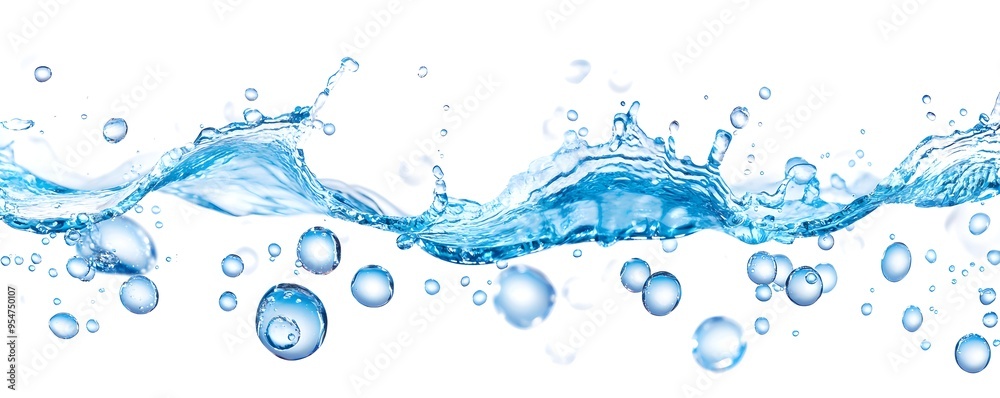Water Splash with Bubbles, Blue and White Abstract Water Splash with Bubbles, Blue and White Abstract