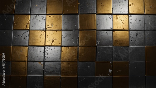 An exquisite arrangement of black and gold tiles creating a stylish and luxurious pattern that radiates elegance and grandeur.