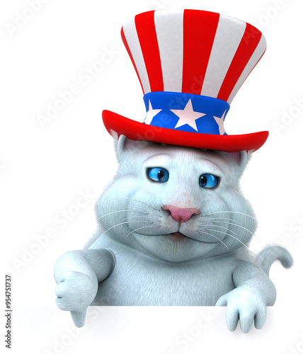 Fun 3D cartoon cat with an uncle sam hat