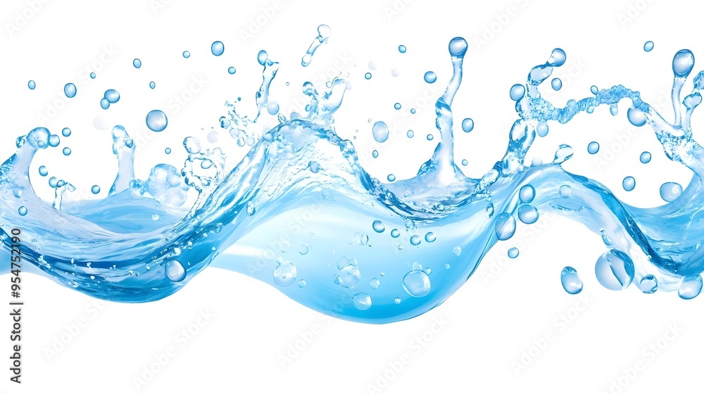 Water Splash with Bubbles, Isolated on White Background Water Splash with Bubbles, Isolated on White Background