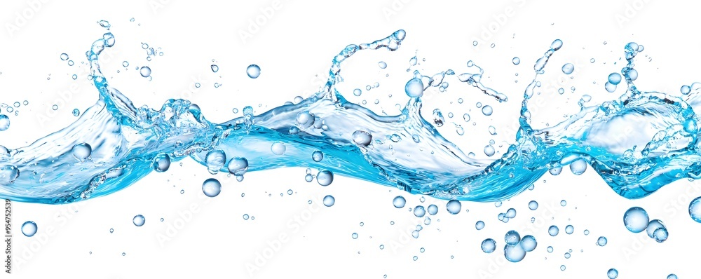 Water Splash with Bubbles, Isolated on White Background